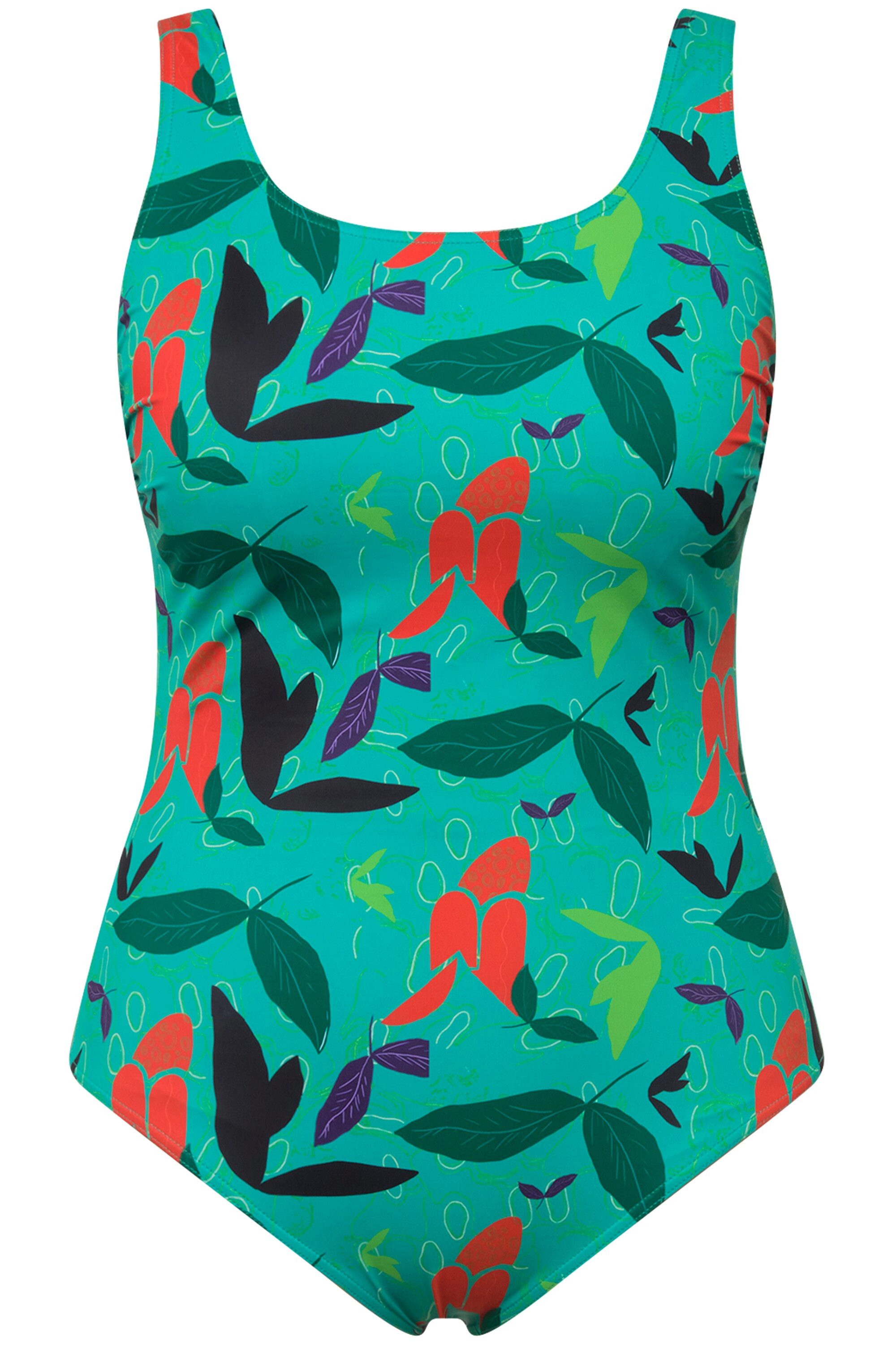 Ulla Popken Badeanzug Badeanzug Blätter ohne Softcups Rundhals günstig online kaufen