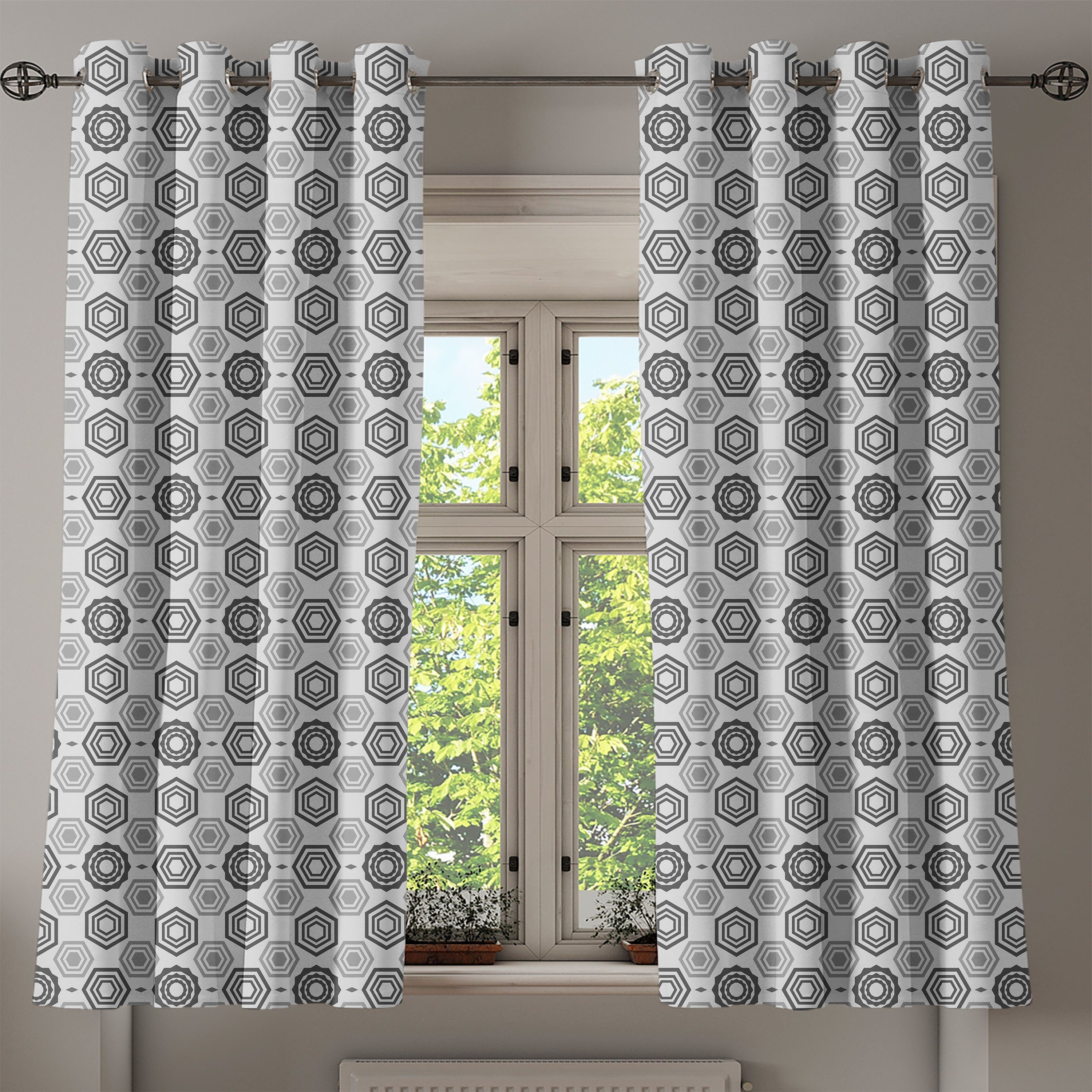 Gardine Dekorative 2-Panel-Fenstervorhänge für Abstrakt Hexagons Abakuhaus, Schlafzimmer Wohnzimmer, Geometrisch