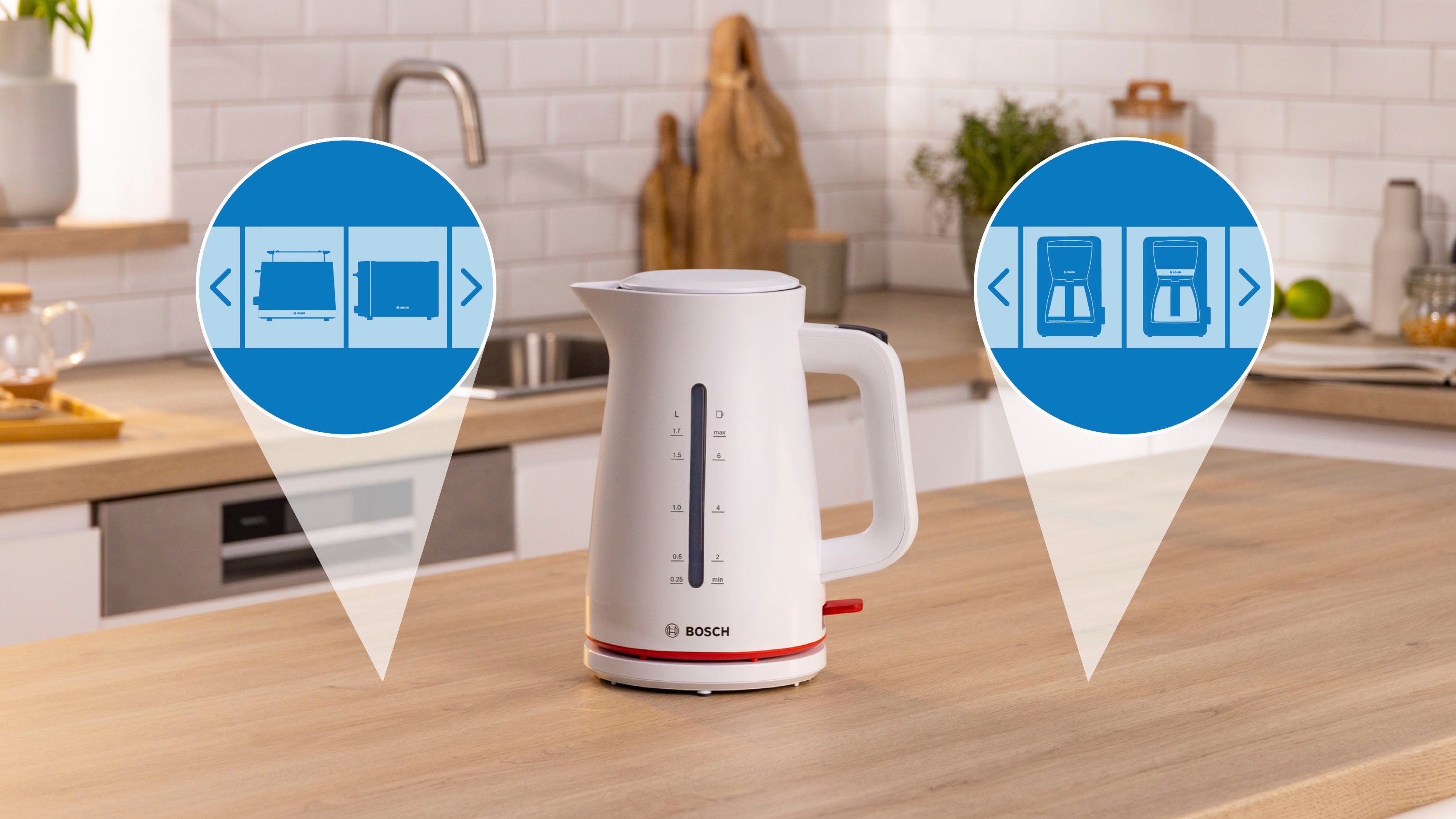 BOSCH Wasserkocher MyMoment TWK3M121, 1,7 l, 2400 W, Abschaltautomatik, Tassenanzeige, beidseitige Wasserstandsanzeige – Bild 5 von 5