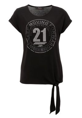 Aniston CASUAL T-Shirt mit silberfarbenen Glitzersteinchen und Frontdruck