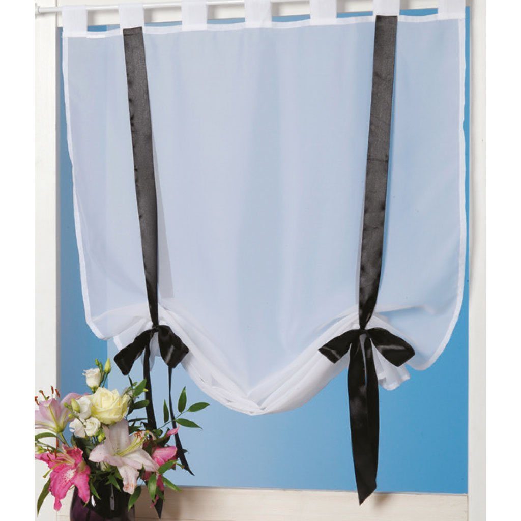 Vorhang, Arsvita, Schlaufen, transparent, Weiße Raffgardine mit Schlaufen und farbigen Raffbändern, in vers. Größen Schwarz