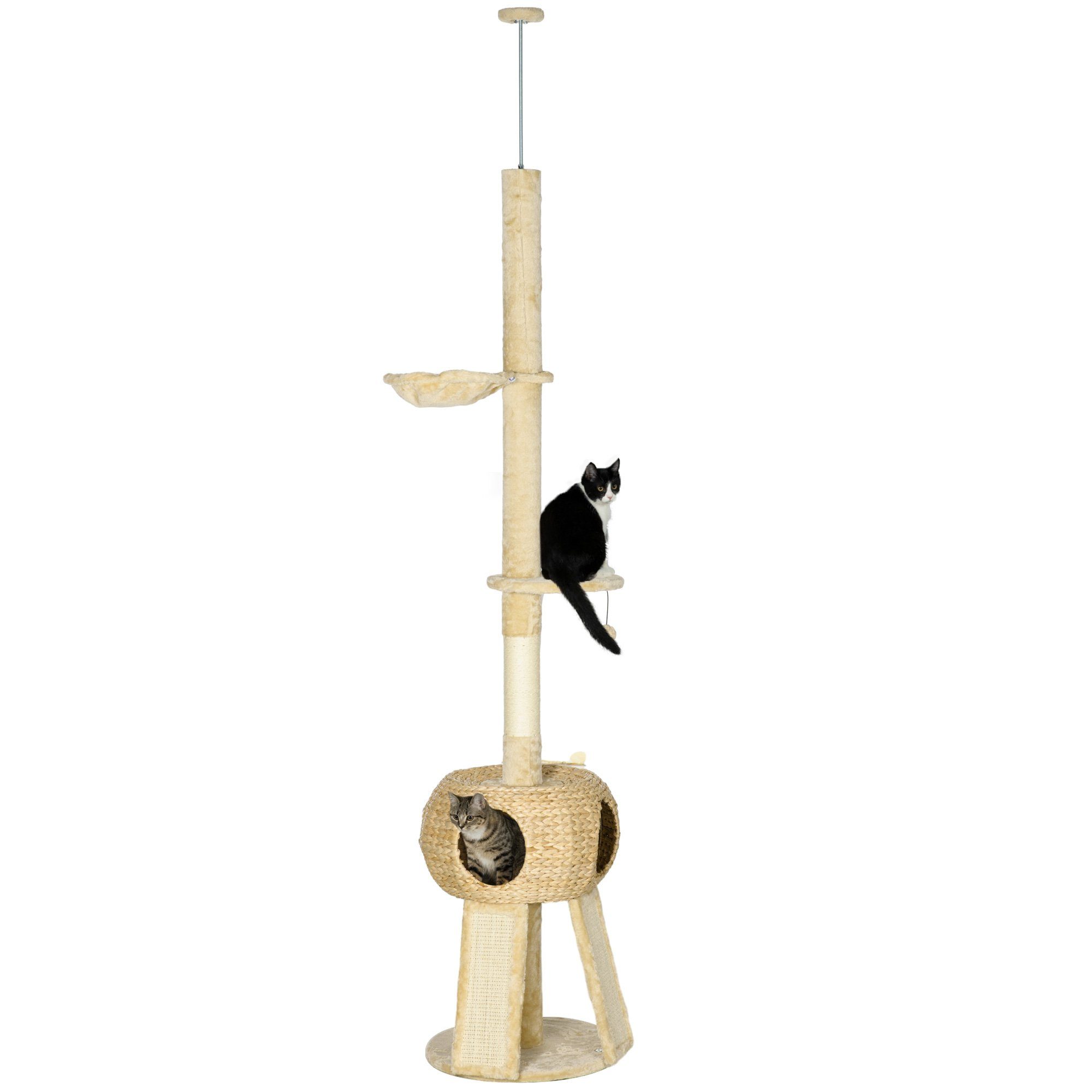 Kratzbaum Katzenkratzbaum Deckenhoch, Katzenbaum mit Spielball, Plüsch, Beige