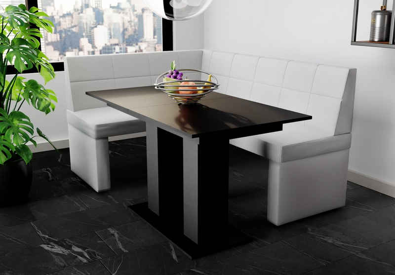 Fun Möbel Eckbankgruppe Eckbankgruppe „BLAKE XL“ Розмір 196x142cm mit Tisch Schwarz matt, ausziehbarer Tisch