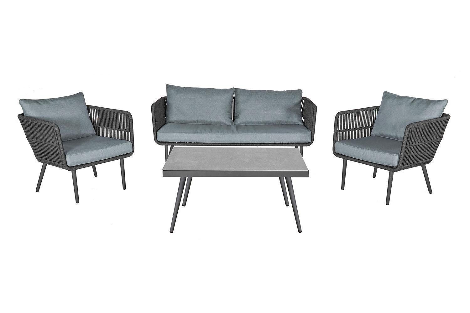 Outdoor Gartenlounge-Set SAIGON, 4-teilig, Anthrazit, Hellgrau, mit Kissen, Stahlgestell, Polyesterbezüge