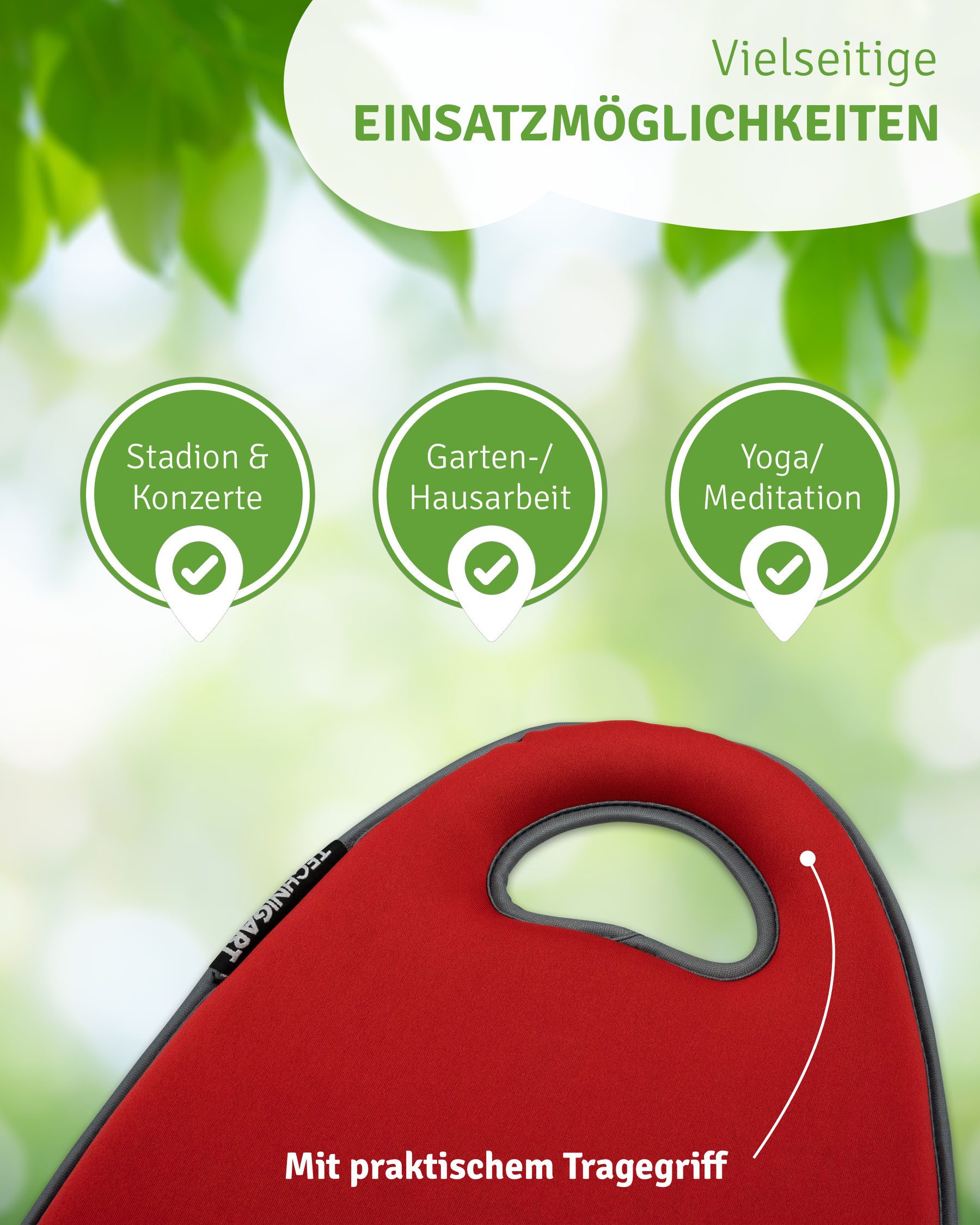 TECHNIGART Garten-Kniekissen Sitz-Polster für unterwegs, Sitzkissen mit Griff - Sitzunterlage, Kälte-undurchlässig, schnell trocknend