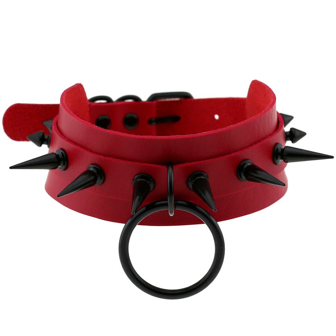 Sandritas Erotik-Halsband Halsband mit Nieten und O-Ring - rot, schwarz