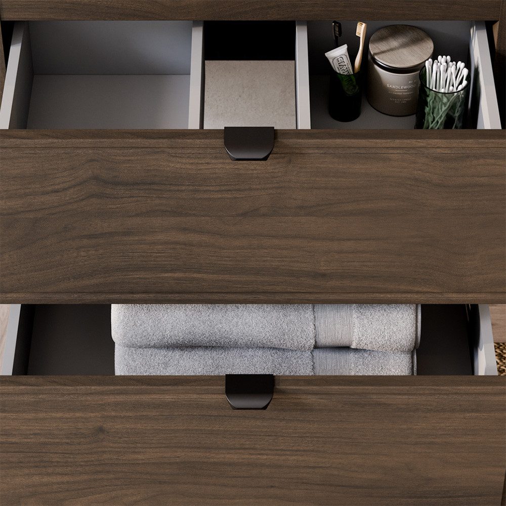 Lomadox Waschtisch TEMUCO-56-WALNUT, 80 cm breit in Walnuss mit Rahmenfräsung, wandhängend