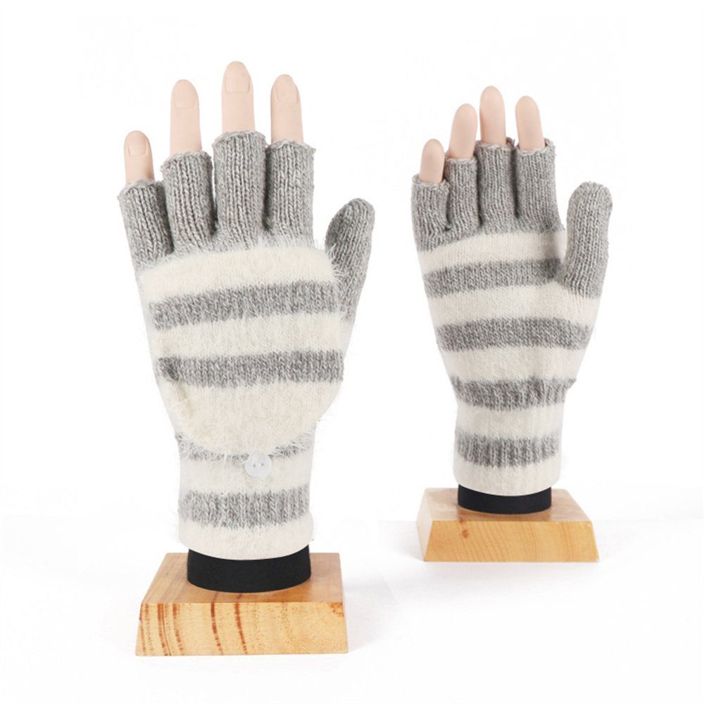 LYDMN Strickhandschuhe Fingerklappe, Strick Handschuhe mit Handschuhe Strickhandschuhe Grau Fingerhandschuhe,Touchscreen halber Winterhandschuhe