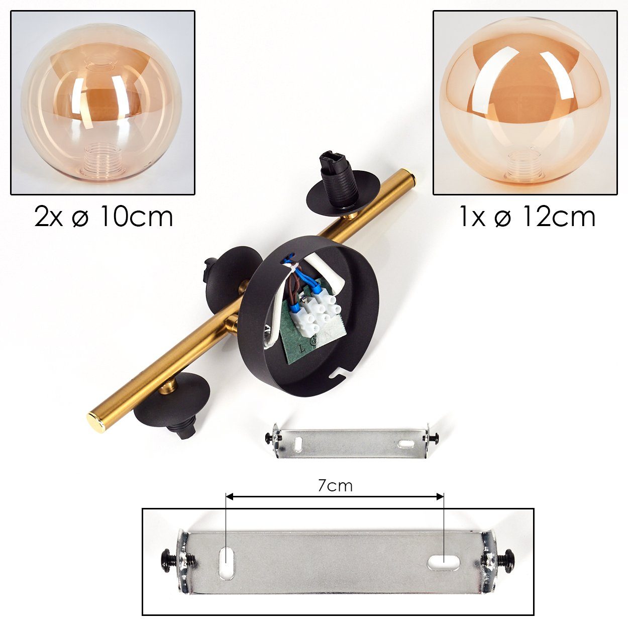 hofstein Deckenleuchte Deckenlampe aus Metall/Glas in Schwarz/Goldfarben/Bernsteinfarben, ohne Leuchtmittel, Leuchte im Retro-Design aus Glas, 3 x G9 LED, ohne  – Bild 5 von 5
