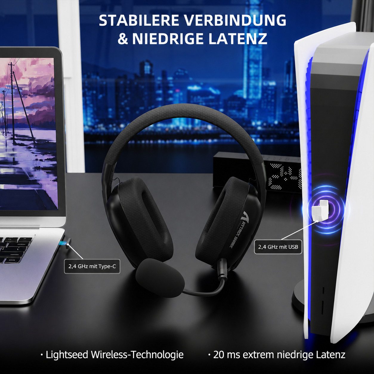 ATTACK SHARK L80PRO Kabelloses Gaming-Headset,On-Ear-Kopfhörer Gaming-Headset (HFP/ASDP/HSP/AVRCP, Verstellbare Dual-Mikrofone,20ms niedriger Latenz, 40mm Treiber)