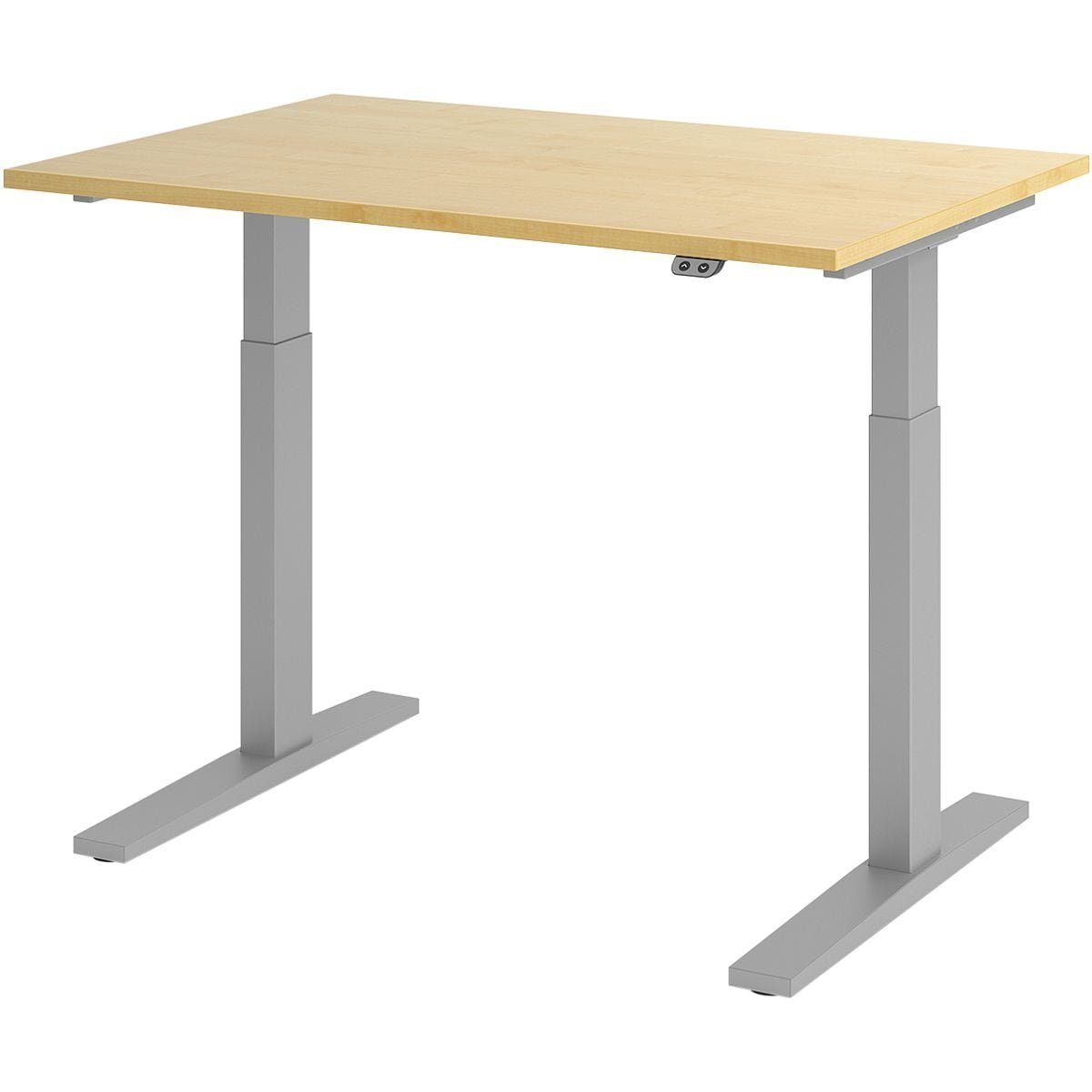 cm, Upper HAMMERBACHER Desk, elektrisch Ahorn Schreibtisch bis silberfarben Gestell höhenverstellbar 120