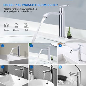 HOMELODY Badarmatur Kaltwasserhahn Wasserarmatur Wasserfall Chrom Wasserhahn (Set, Mischbatterie) Chrom,Wasserfallhahn