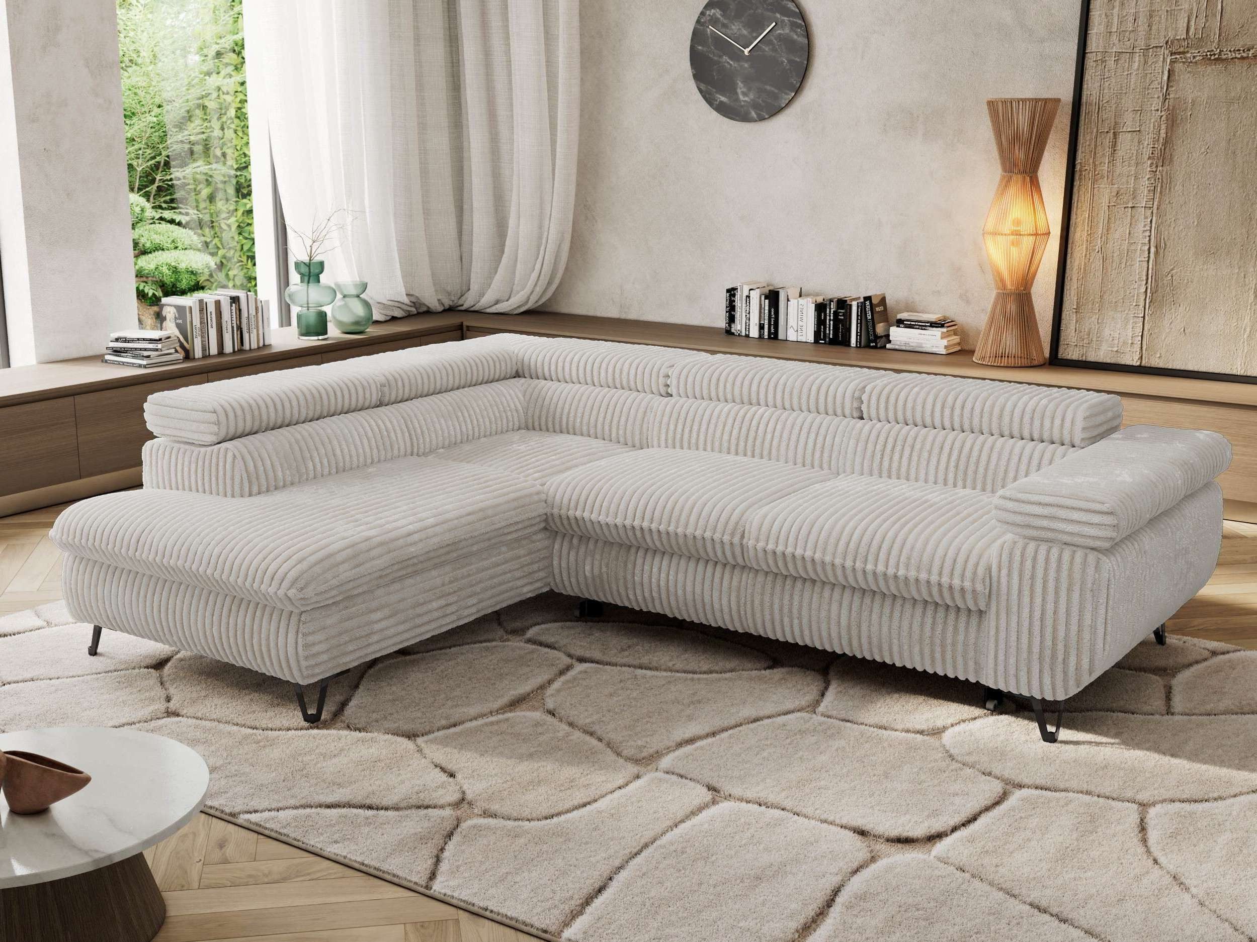 MKS MÖBEL Ecksofa PABLO L, Set, HR35-Schaum, Metallbeinen, Wellenfedern, L-form, Schlaffunktion, verstellbaren Kopfstützen, Bettkasten