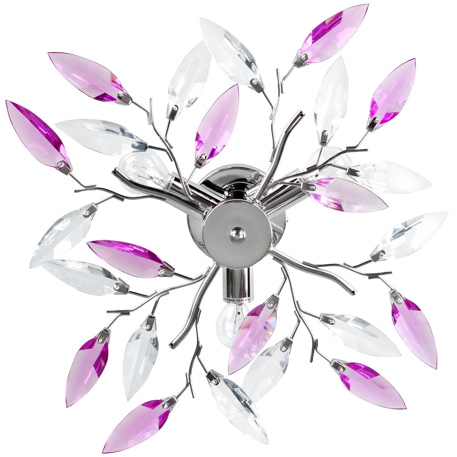 mit Blätter Chrom, - Deckenleuchte Jago LED, Farbwahl Ø45cm, 3xE14, Deckenleuchte Lila Design