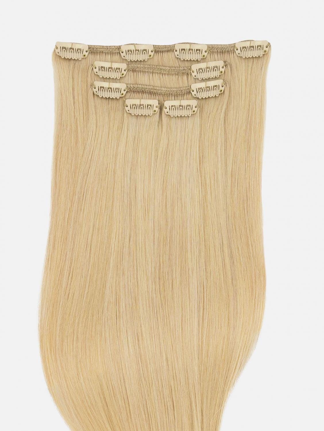 NATURAL Seidenglatt Blonde) Haarverlängerung Echthaar Extensions EH - Up (Pin Echthaar-Extension 40cm, Clip-In 50cm, 5-teilig Echthaar #24 -