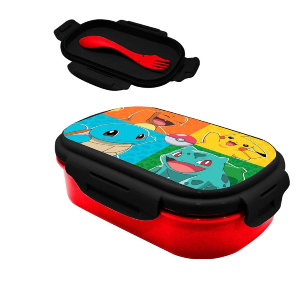 POKÉMON Lunchbox Pokemon Pikachu Kinder 3 tlg. Set Brotdose Gabel Löffel Trinkflasche, Kunststoff, (3-tlg), 700 ml
