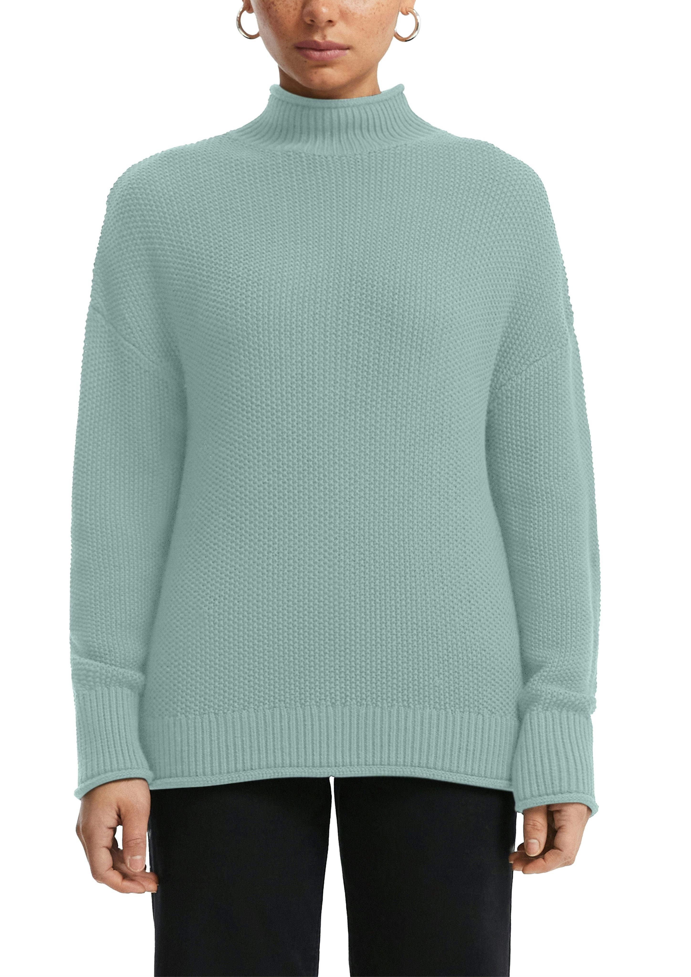 QS Strickpullover in Struktur-Optik und mit Stehkragen