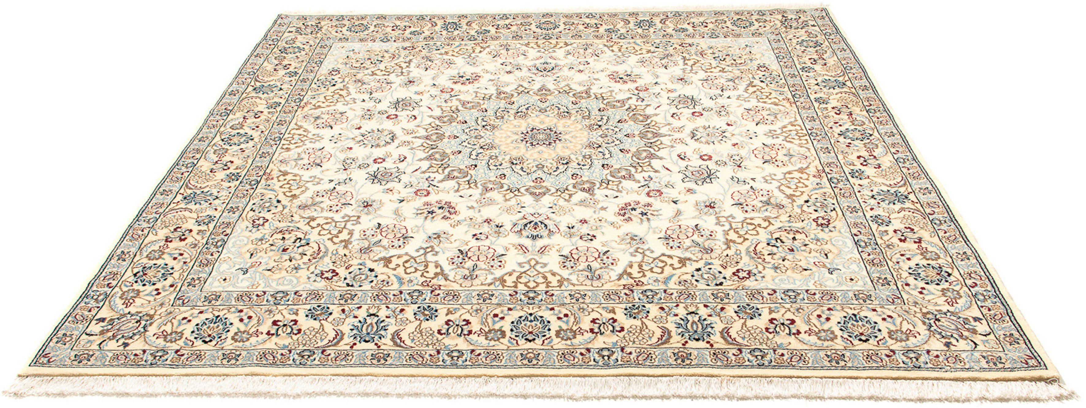Orientteppich Perser - Nain - Royal quadratisch - 203 x 202 cm - beige, morgenland, quadratisch, Höhe: 10 mm, Wohnzimmer, Handgeknüpft, Einzelstück mit Zertifikat