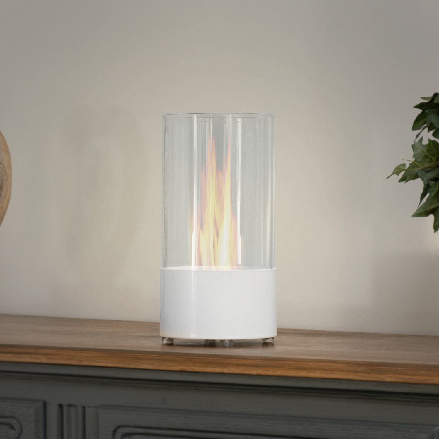 Moritz Dekokamin Tischkamin 30 x 15 x 15 cm weiß rund 300 ml Edelstahldose, Ethanolbrenner Glasfeuer Terrassenfeuer Kamin