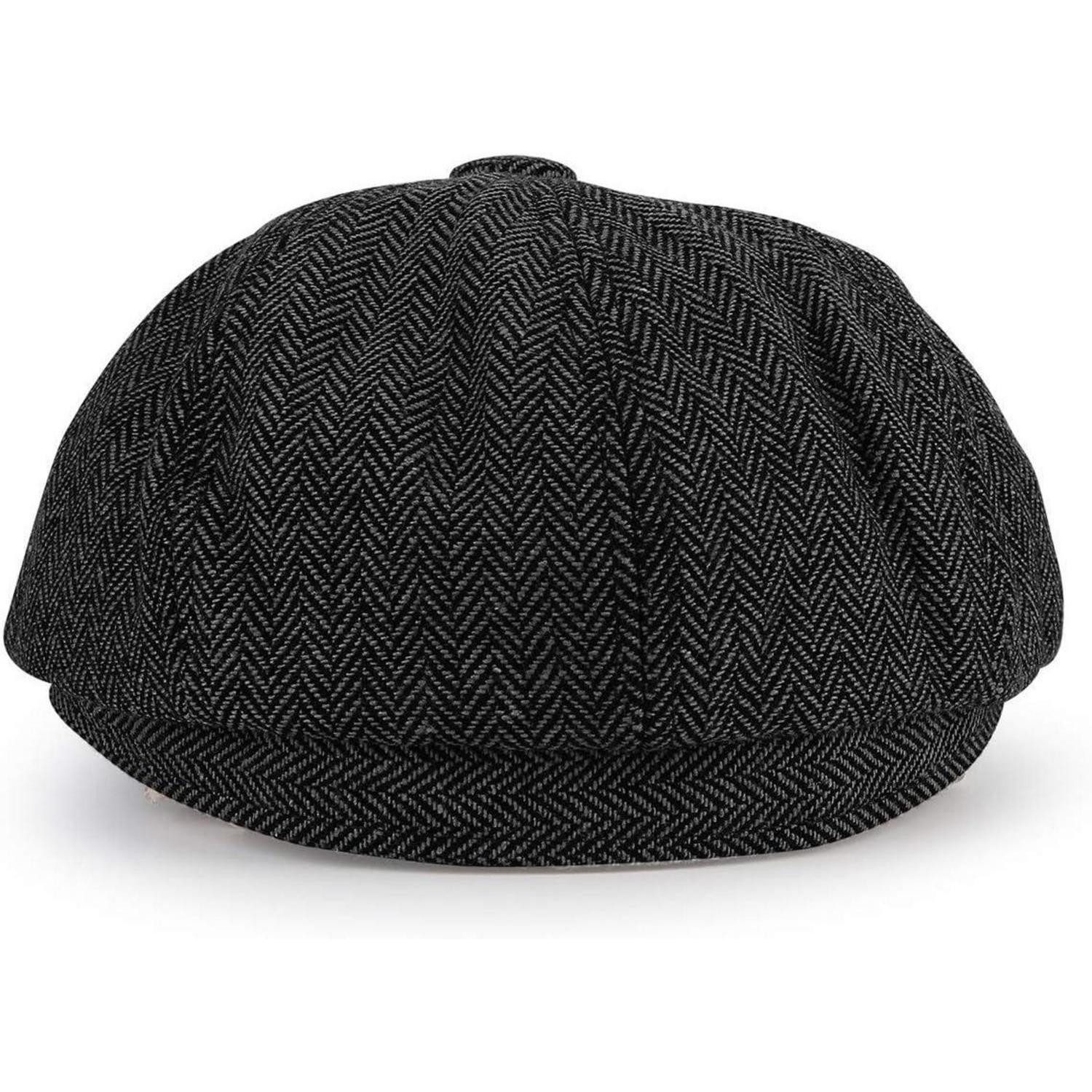 LuxusKollektion Schiebermütze Tellermütze Schiebermütze Peaky Tweed Fischgräten Herren 48-50 Schwarz