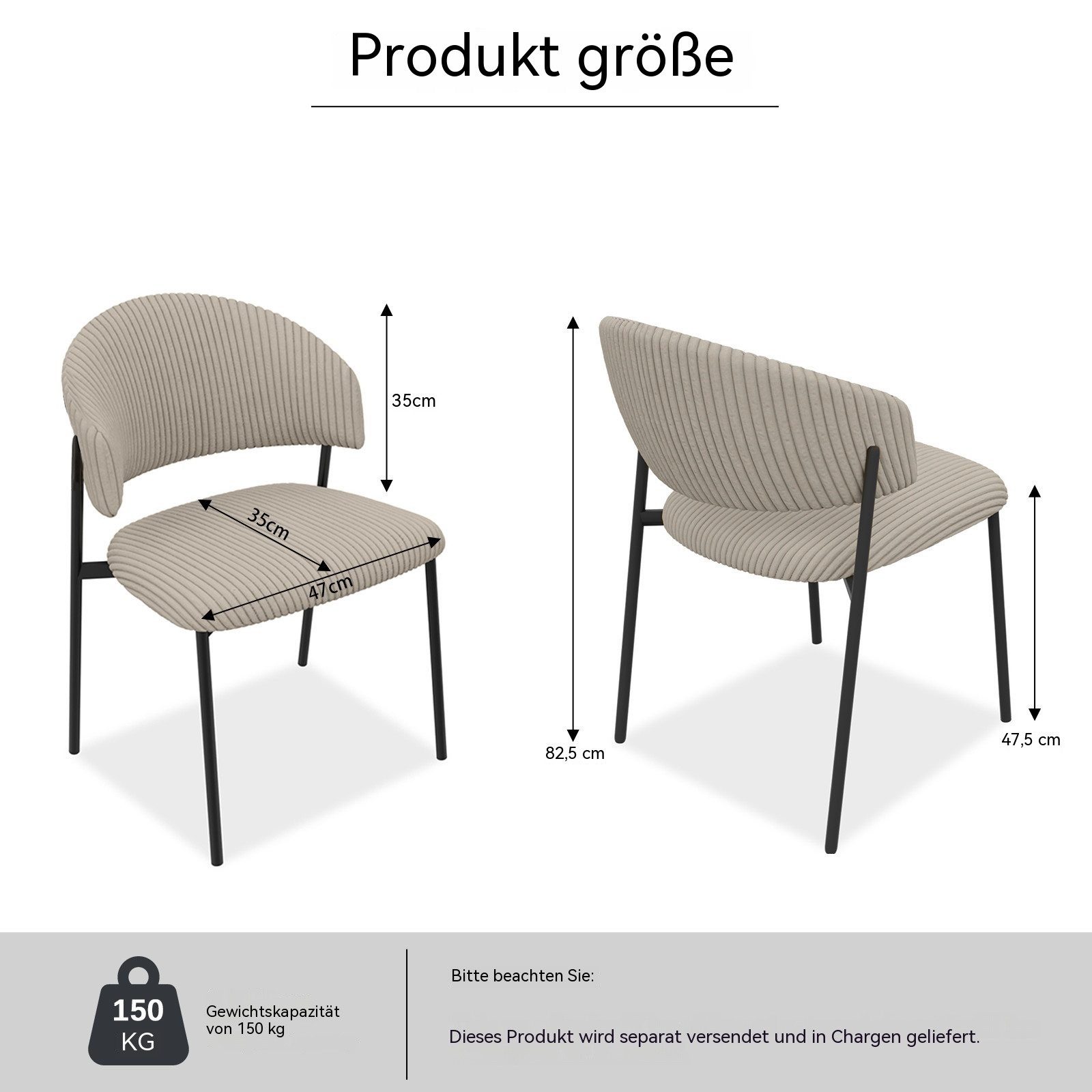 Jiexi Esszimmerstuhl Modernes Esszimmerstuhl-Set in Cord-Optik, bequem & stabil – Bild 5 von 5
