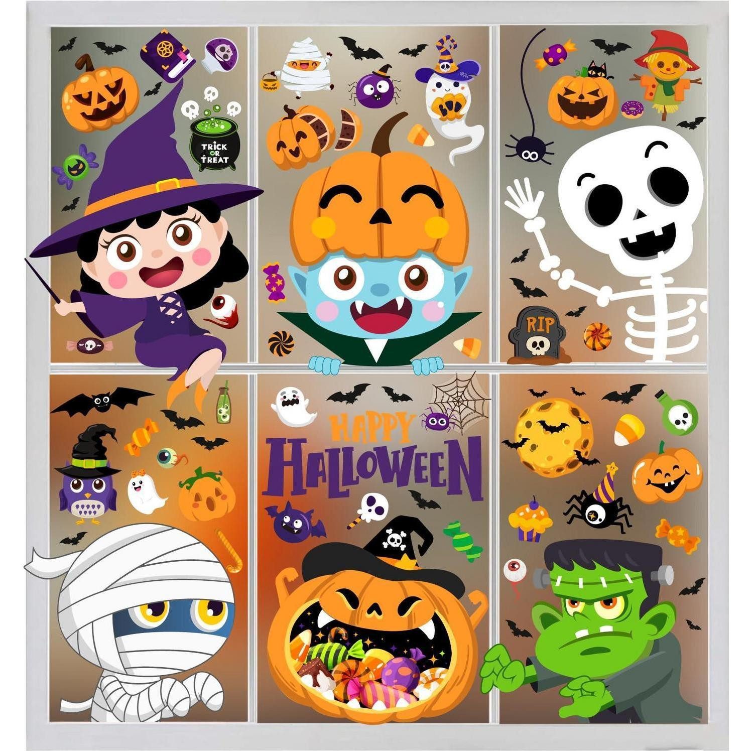 LuxusKollektion Fensterbild Halloween Fensteraufkleber Niedliche Monster Doppelseitig 8 Blatt