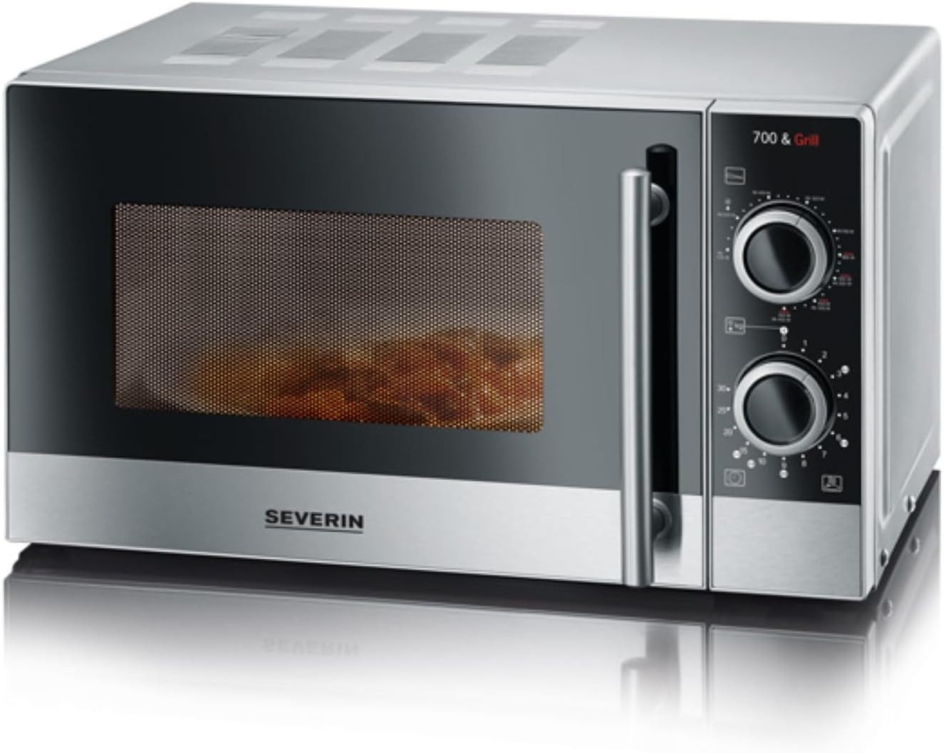 Severin Mikrowelle MW 7874, elektrisch, 20 l, Grillfunktion, 2-in-1-Mikrowelle, 700W, silber-schwarz, Edelstahl