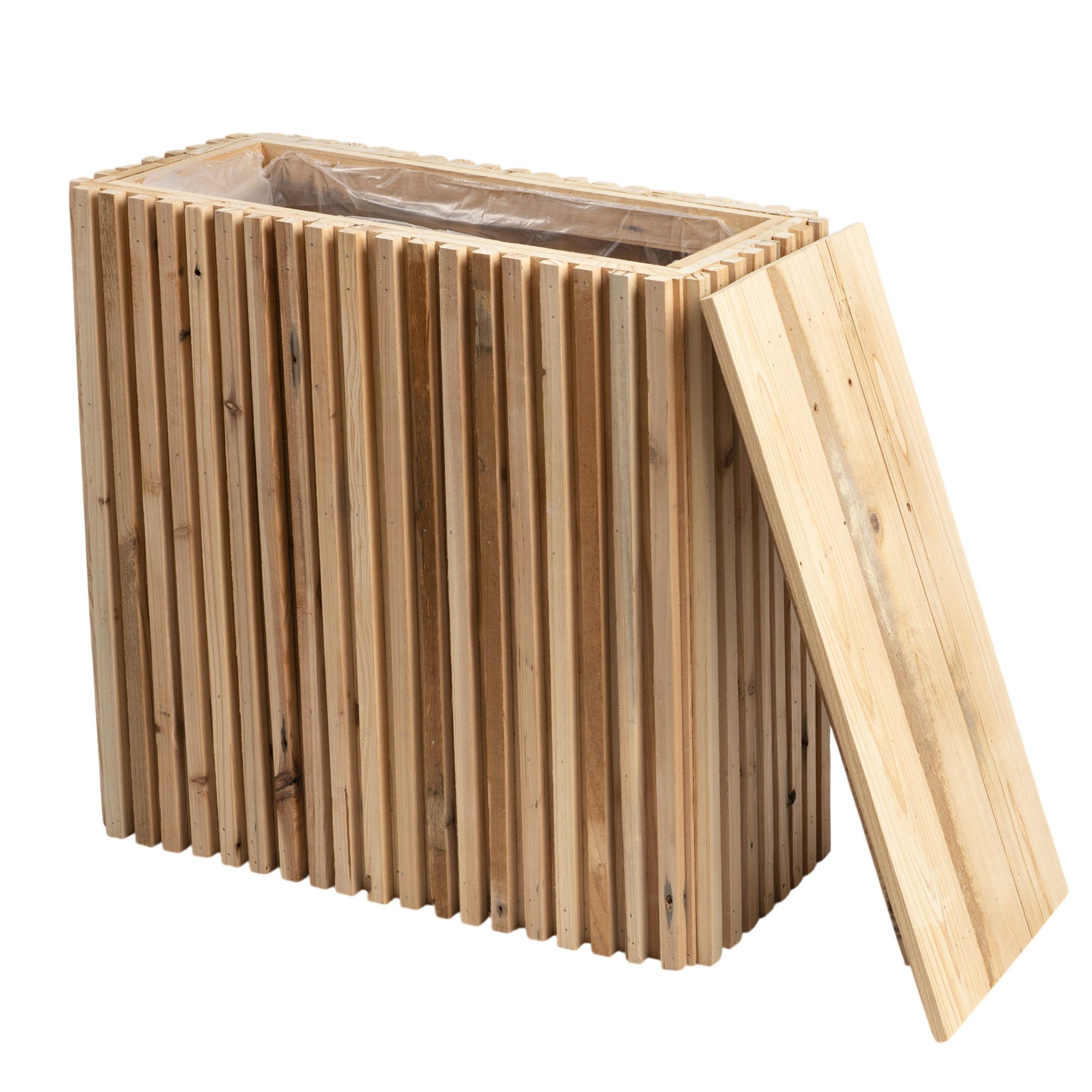 Spetebo Blumenkasten Holz Pflanzkasten Kiefer natur rechteckig mit Folie - 53 x 52 cm (Anzahl, 1 St., Stück), eingearbeiteter PE-Folie