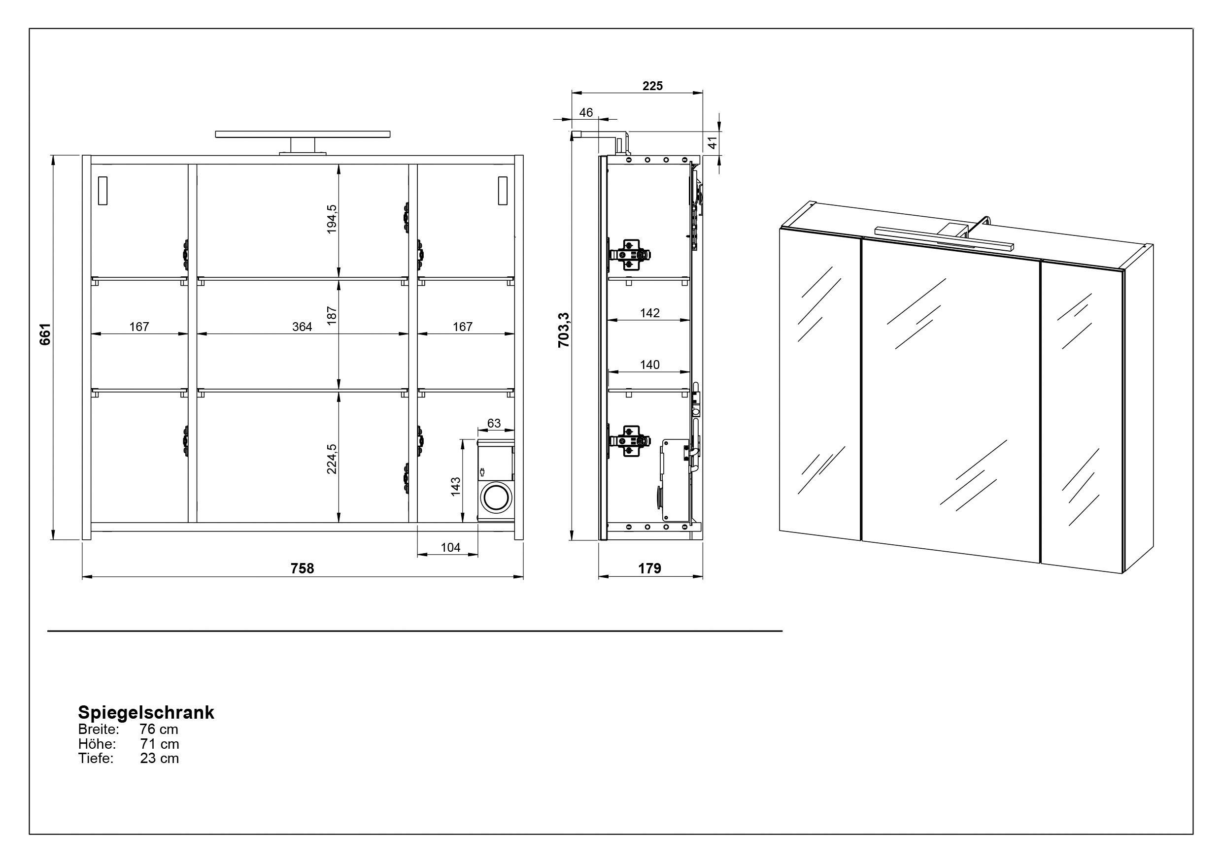 Yonkers, Waschbeckenunterschrank Graphit/Navarra-Eiche-Nachbildung 1 Badmöbel-Set 1 bestehend Spiegelschrank und Set aus GERMANIA