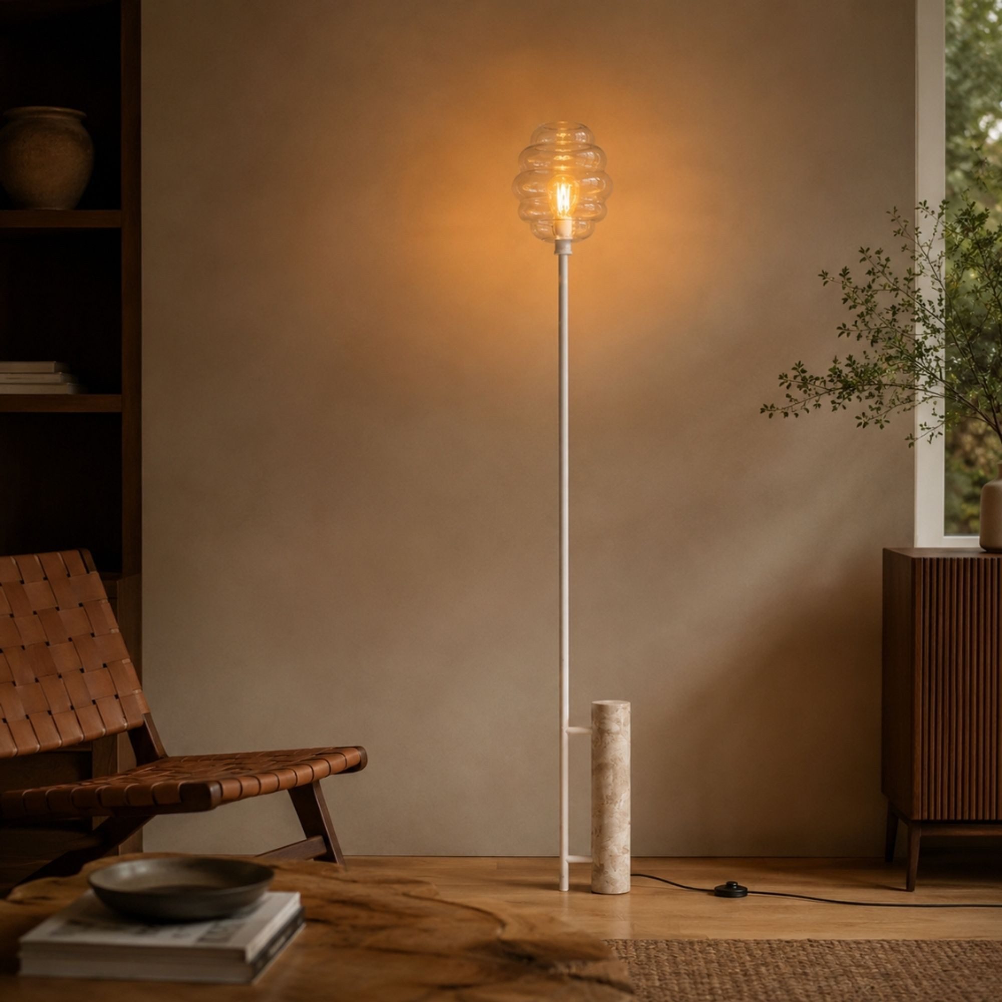 s.luce Stehlampe Echos Travertin-Stein 180cm Klar