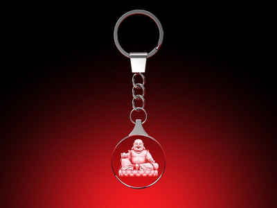 GLASFOTO.COM Schlüsselanhänger mit Gravur lachender Buddha - Schlüsselanhänger rund