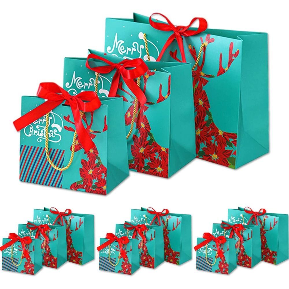 GelldG Pflege-Geschenktasche 12 Stück Weihnachtstaschen, Weihnachtstüte mit  Griff, Papiertüten