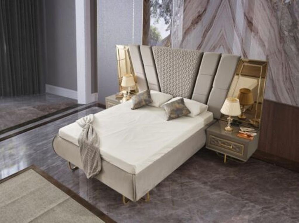 JVmoebel Bett Luxus Bett Hotel Betten mit 2x Nachttisch Gold Glänzende Möbel