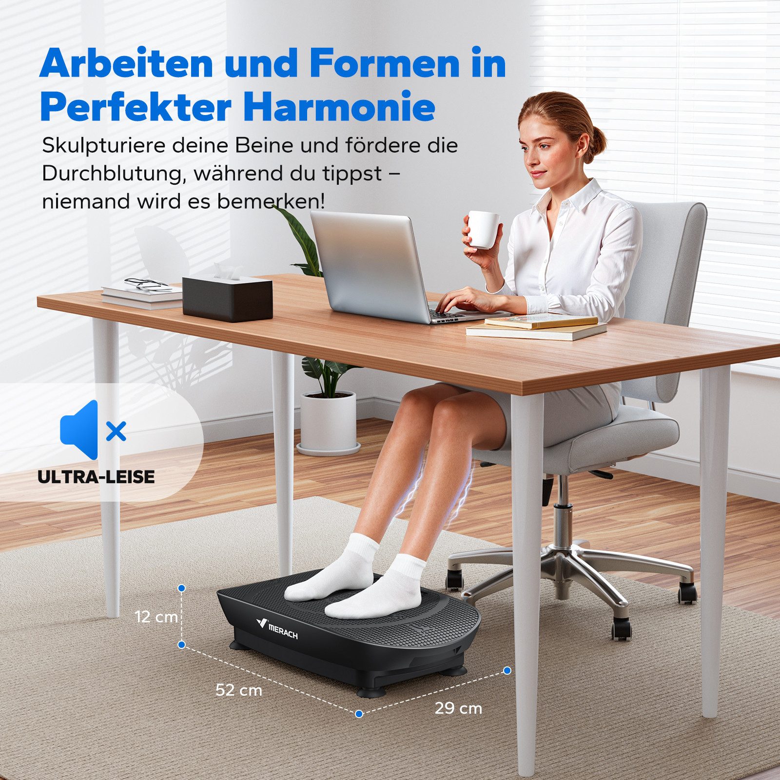 MERACH Vibrationsplatte Mini-Vibrationsplattform mit LED-Display, 100 W, 10 Intensitätsstufen, mit Fernbedienung, für Ganzkörpertraining zu Hause, bis 150 kg