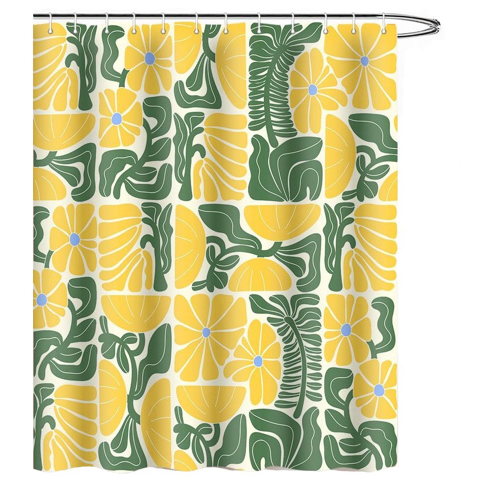 Coonoor Duschvorhang Boho Duschvorhang mit abstraktem, buntem Blumenmuster Breite 180 cm (1-tlg), Vintage Retro Patchwork – Geometrisches Botanisches Design für das Bad