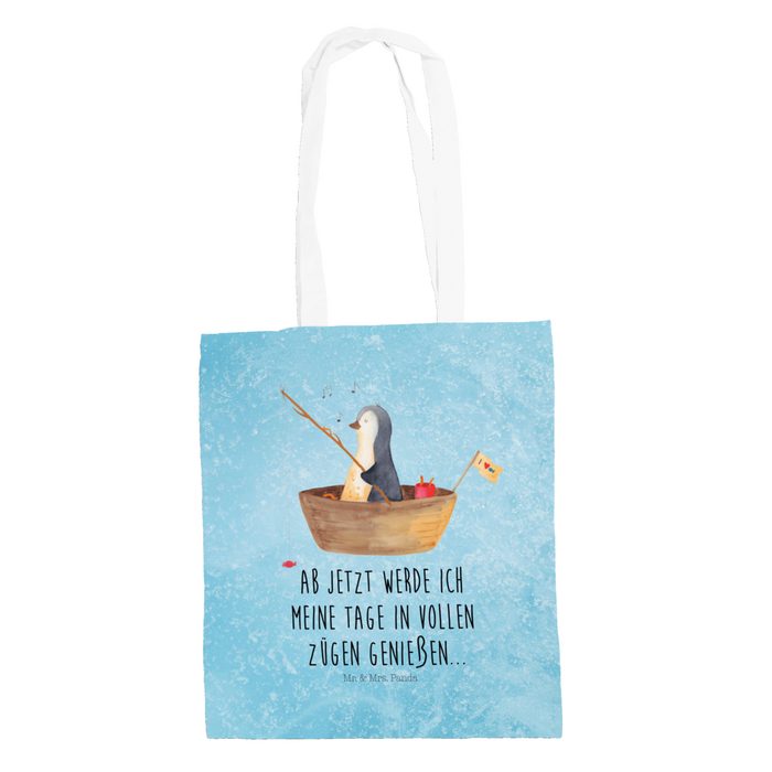 Mr. & Mrs. Panda Tragetasche Pinguin Angelboot - Eisblau - Geschenk Jutebeutel Beuteltasche Leb (1-tlg)
