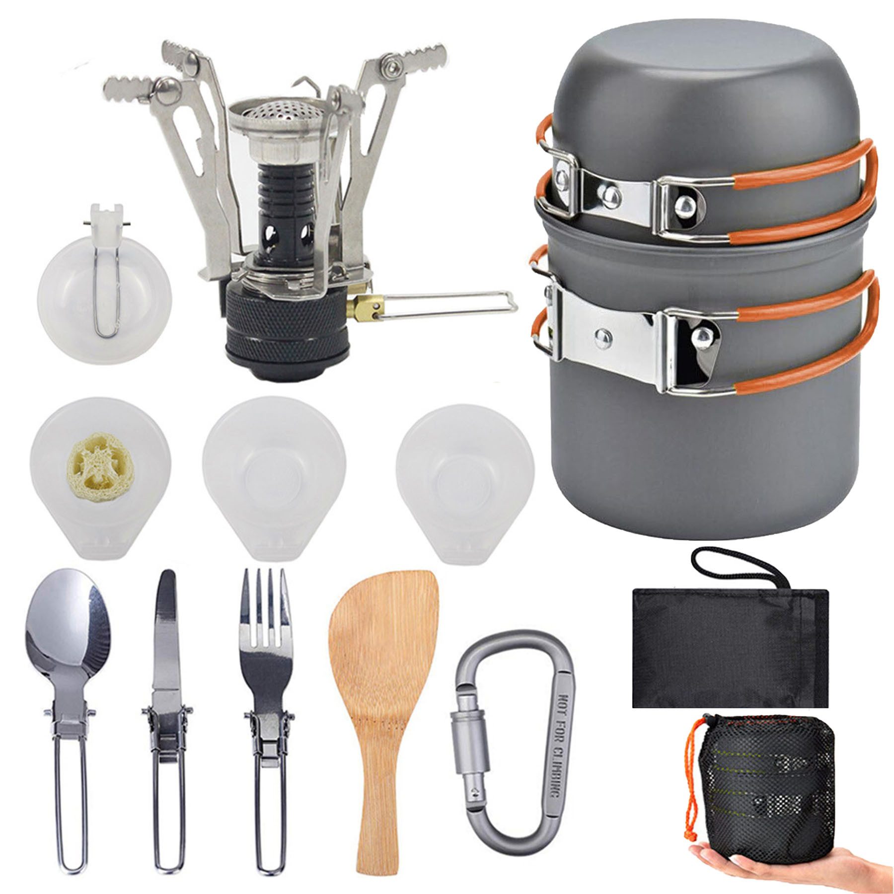 Mutig Geschirr-Set Camping Kochgeschirr 15-teilig,Topf Outdoor mit Faltbarer Messer Gabel, 2 Personen, Ungiftig, geruchlos, hohe Härte und umweltfreundlich