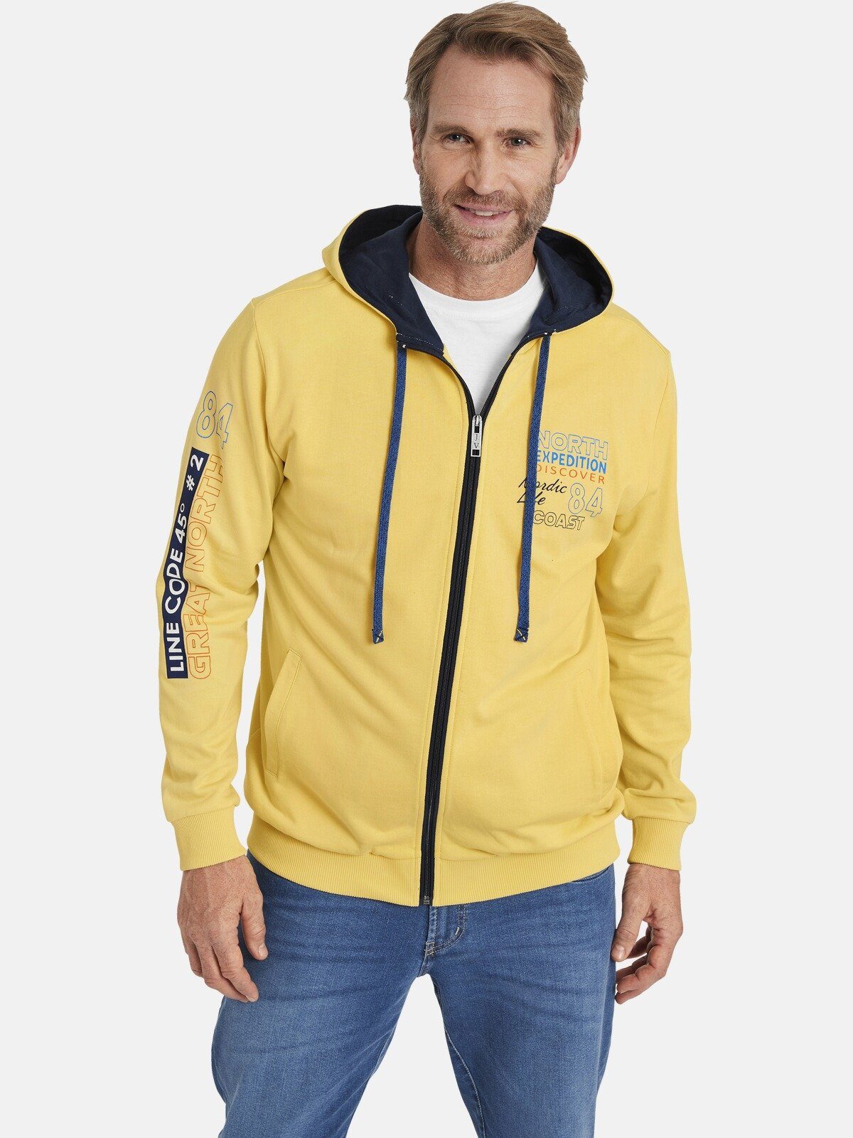 Jan Vanderstorm Kapuzensweatjacke RODERICH aus atmungsaktiver Baumwolle gelb | Zip Hoodies