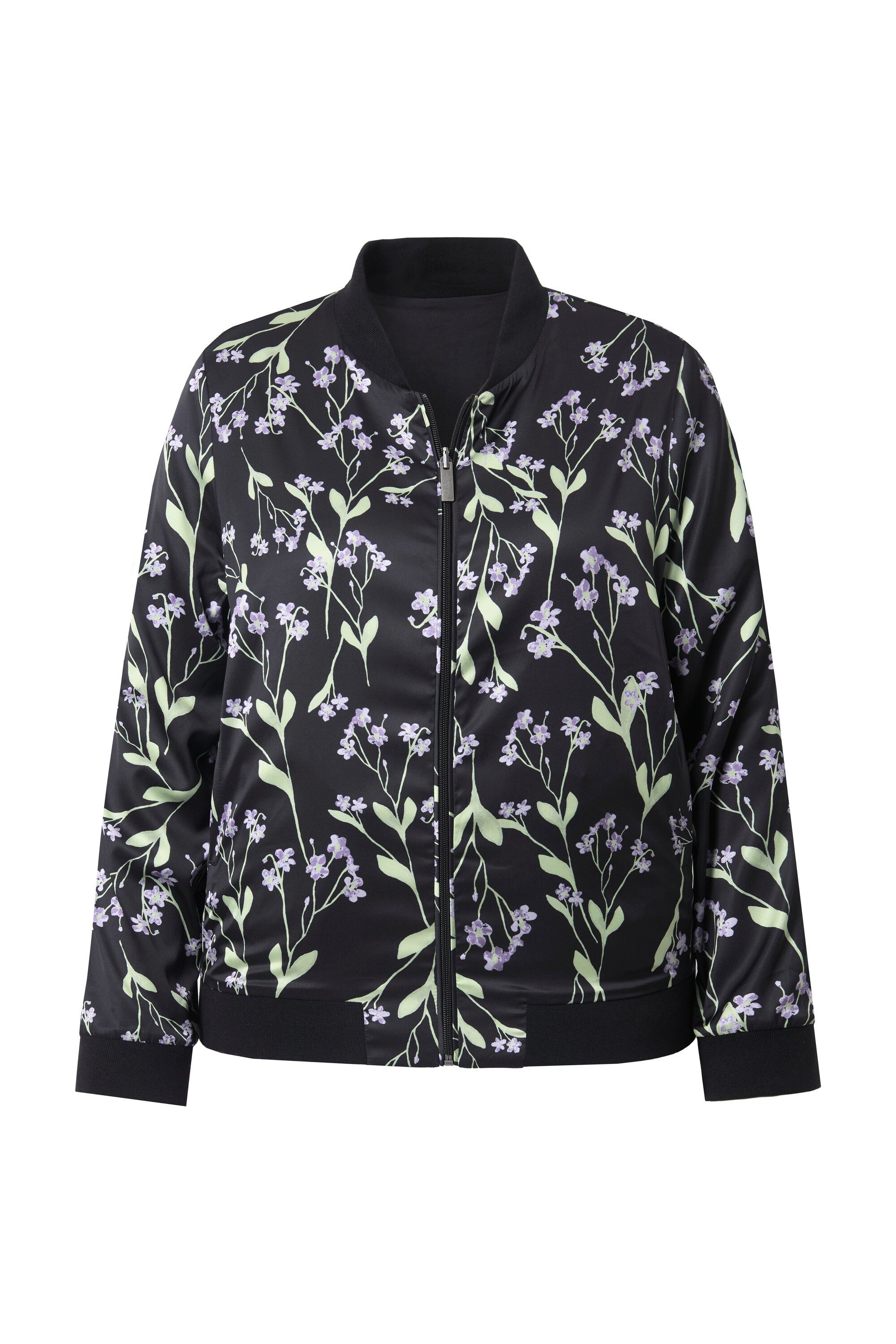 Ulla Popken Kurzjacke Wendeblouson Blüten/einfarbig Collegekragen