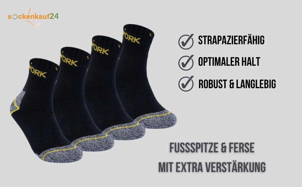 sockenkauf24 Arbeitssocken 10 oder 20 Paar WORK "kurze Arbeitssocken" Herren Kurzsocken (43-46, 10-Paar, Schwarz/Grau Meliert) verstärkt durch Vollfrottee - 10202