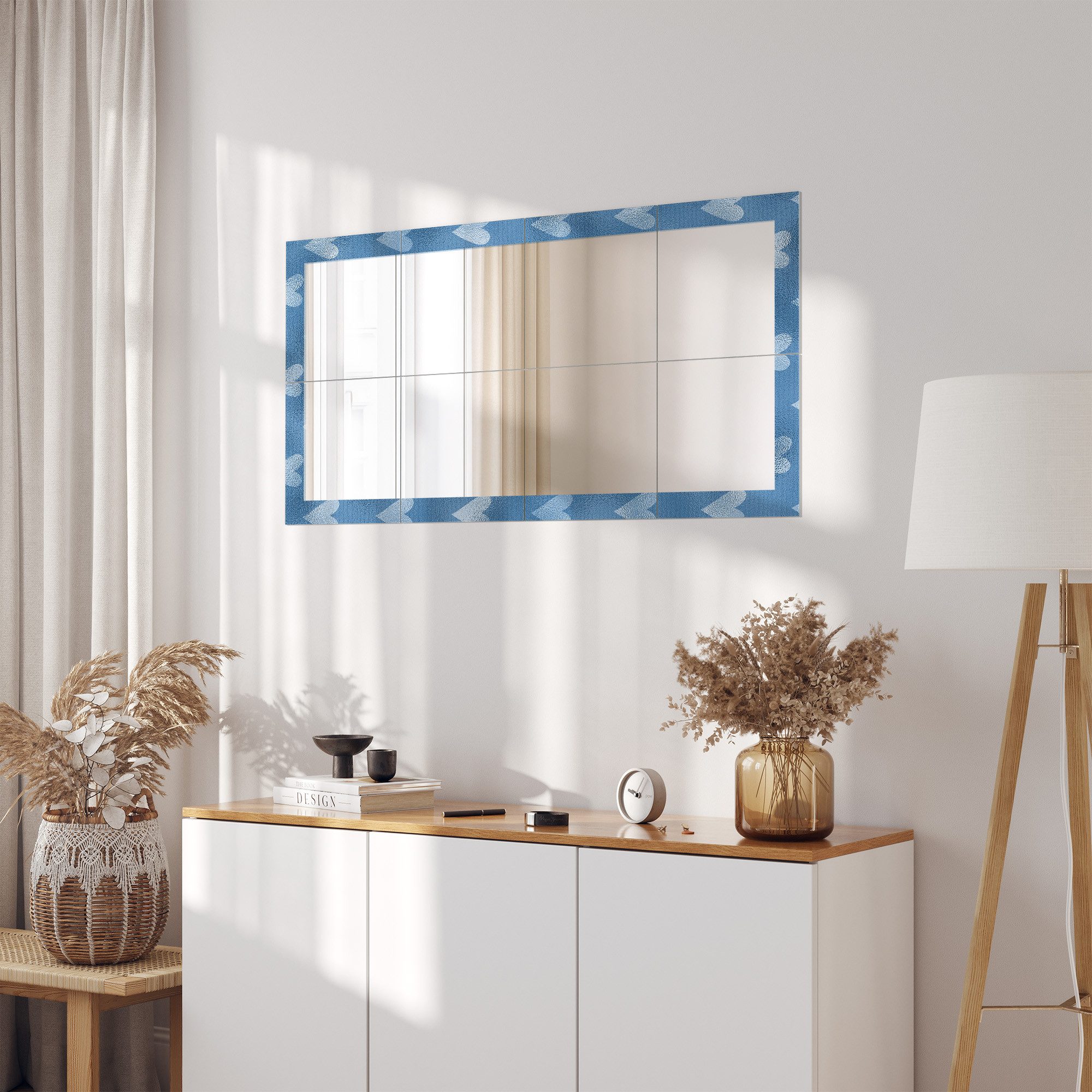 DEQORI Wandspiegel 'Zarte Silber-Herzen', Spiegelfliesen Puzzle Wand Spiegel Wohnzimmer Spiegelwand Flur groß