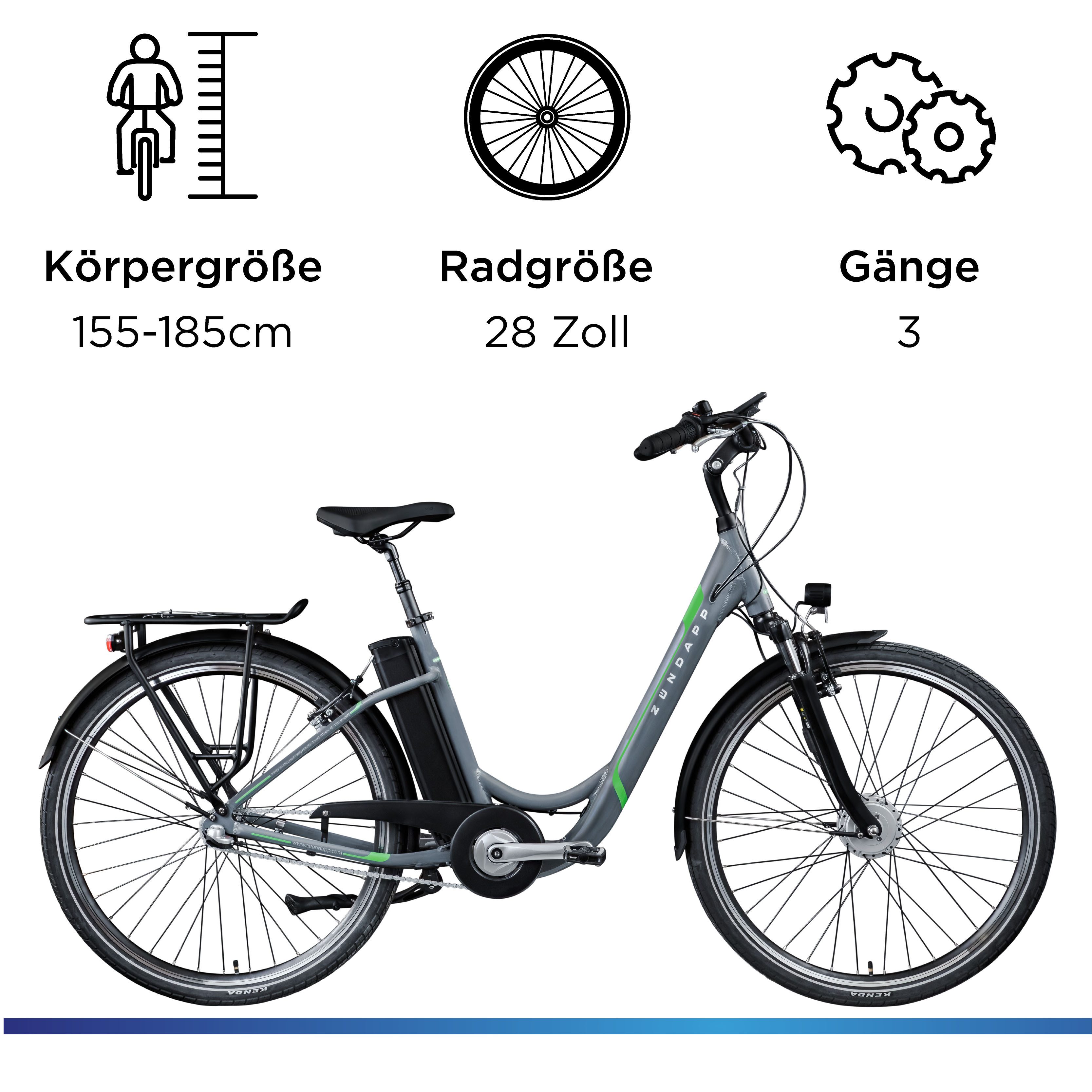 Zündapp E-Bike Cityrad Z510, 3 Gang Shimano Nexus SC-3C41 Schaltwerk, Nabenschaltung, Frontmotor, 531 Wh, (mit Frontkorb), Pedelec, Elektrofahrrad für Damen u. Herren