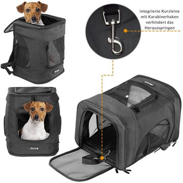 Cadoca Tiertransporttasche, bis 12 kg verstellbare Gurte faltbar Kurzleine Haustier Tragetasche Katze Hund Rucksack Schwarz