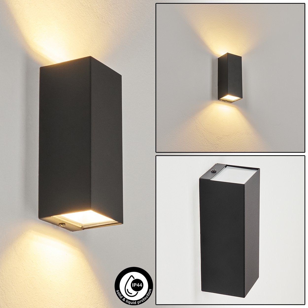 hofstein Außen-Wandleuchte »Exiles« moderne Außenlampe aus Metall/Kunststoff in Schwarz/Klar, 3000 Kelvin, Wandlampe mit Lichteffekt, LED 950 Lumen, IP44