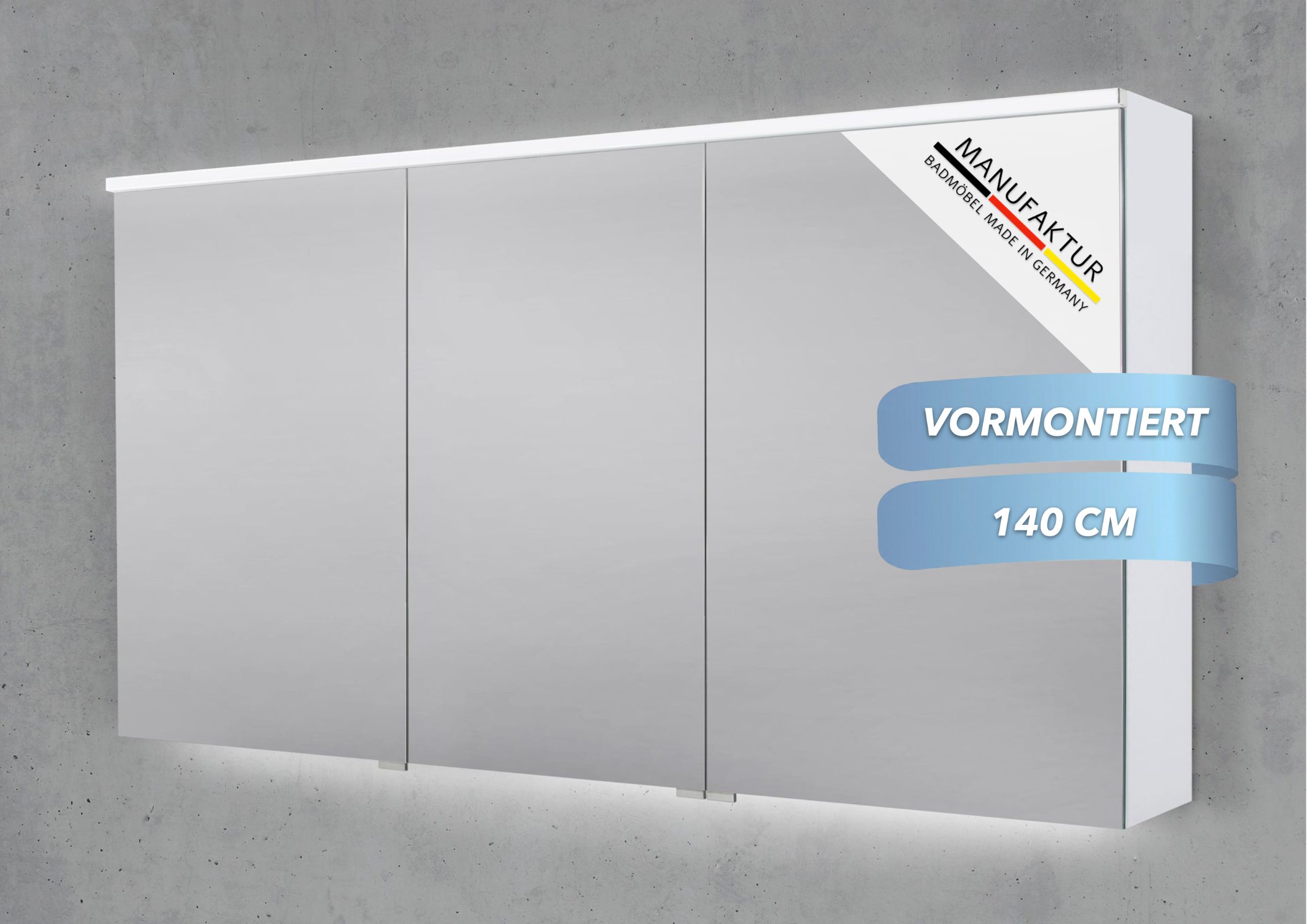 Intarbad Badezimmerspiegelschrank 3-türiger Spiegelschrank mit MULTI LED Beleuchtung, stufenlos dimmbar (Doppelspiegeltüren, Holz-/ Lackdekore, Maße von 90 bis 180 cm wählbar, Höhe 71,8 cm, Glasfachböden, Magnetleiste & Kosmetikspiegel Ø 12 cm) Vormontierte Lieferung, Floatglas, 160 kg Traglast, Made in Germany
