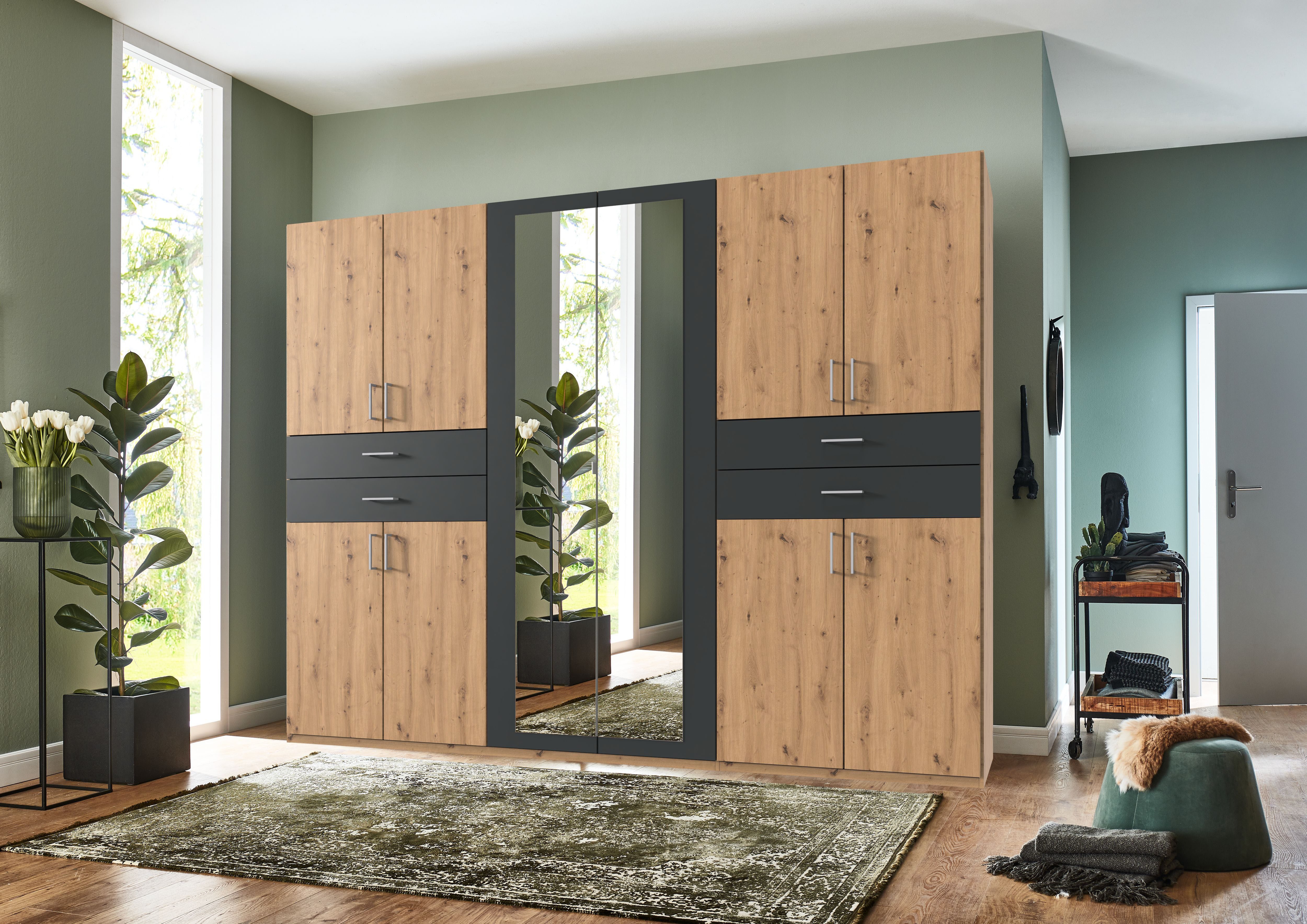 Wimex Kleiderschrank Taiga Kleiderschrank mit Spiegel mit Schubladen auf bequemer Höhe, Garderobe Schlafzimmerschrank – Bild 2 von 5