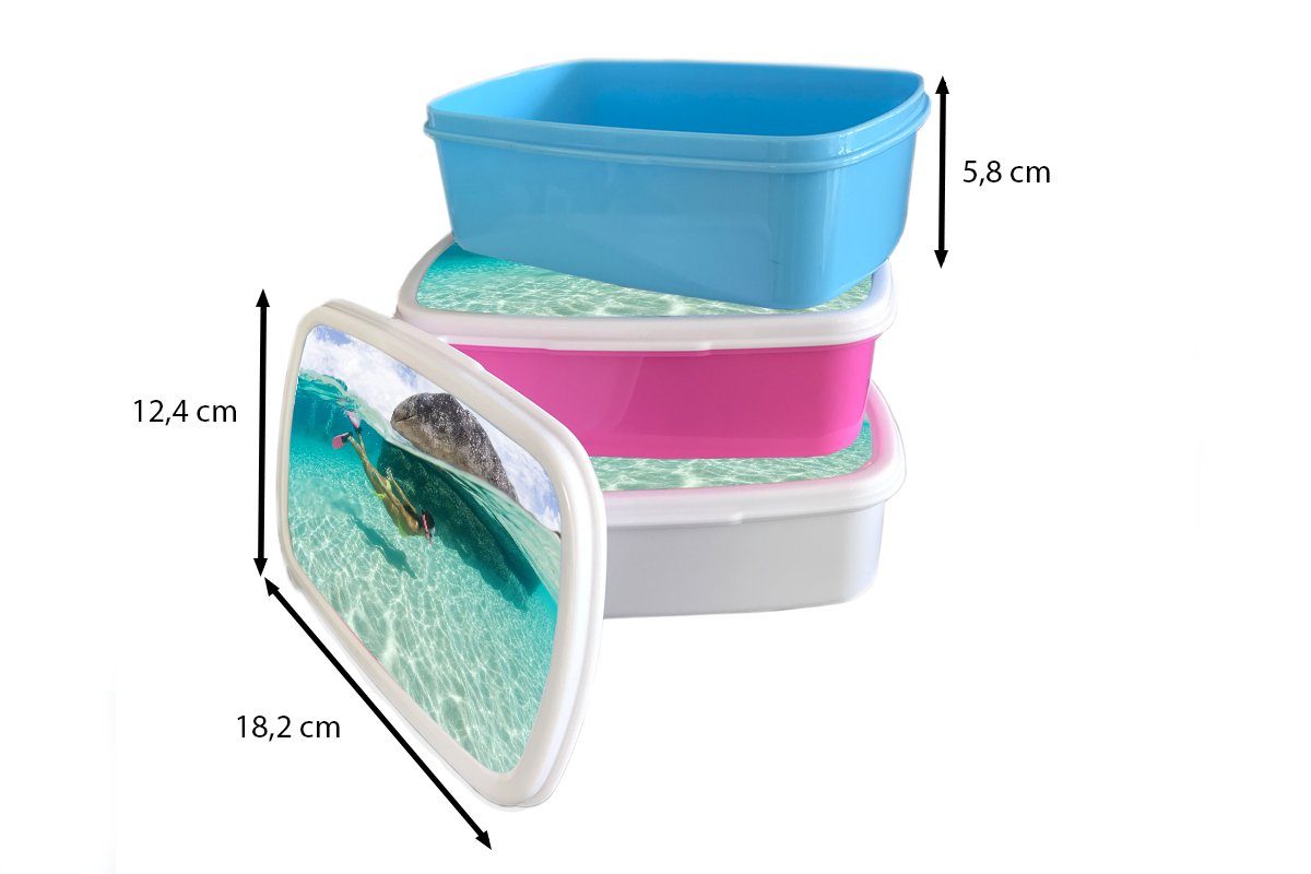 rosa MuchoWow Brotdose Meer (2-tlg), Erwachsene, - Türkis, Brotbox für Tauchen Mädchen, - Kinder, Kunststoff, Lunchbox Kunststoff Snackbox,