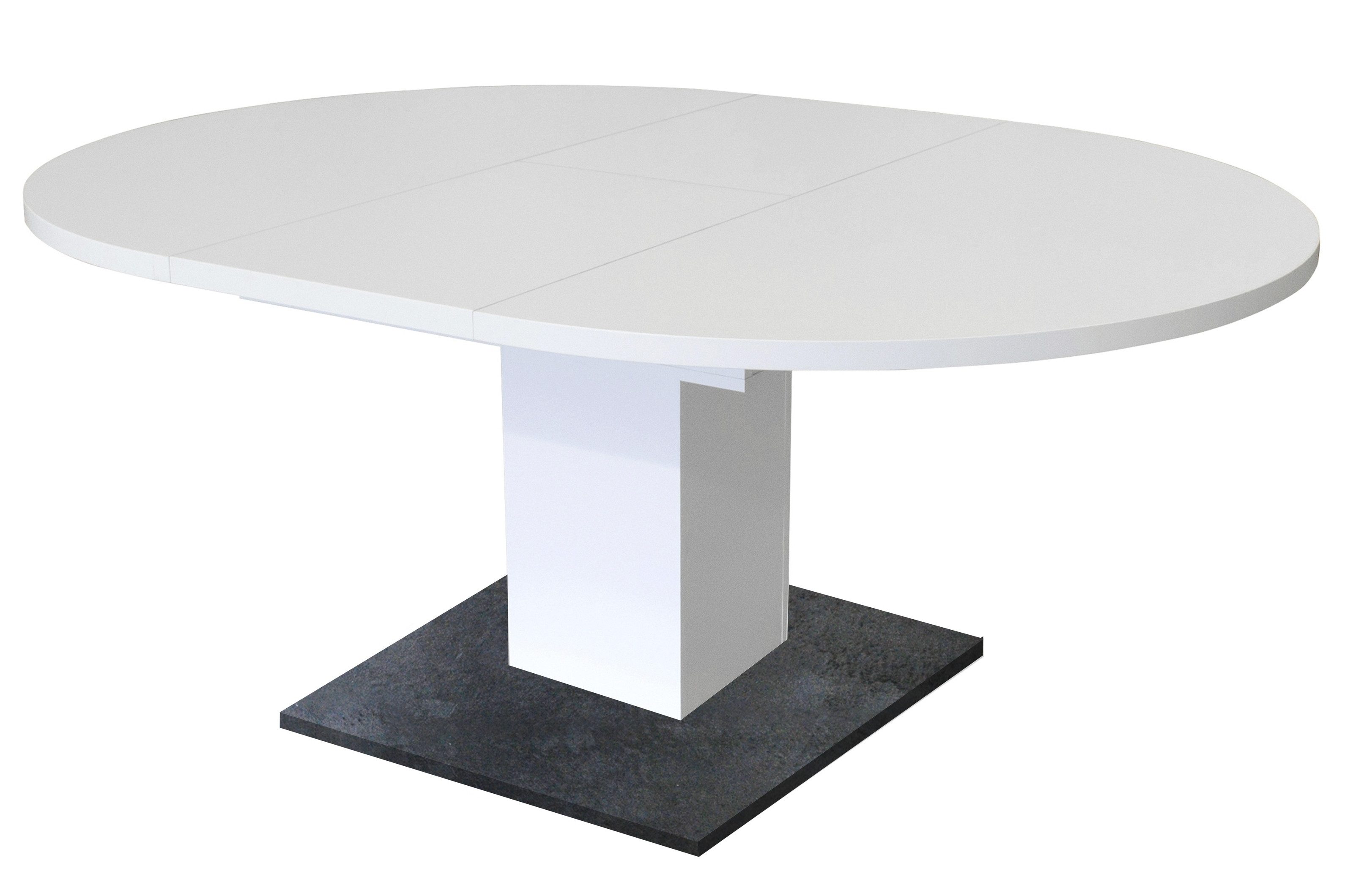 Mäusbacher Kulissentisch rund ausziehbar bis 144cm, weiss / schwarzstahl - 104/144x76 (D/BxH) – Bild 5 von 5