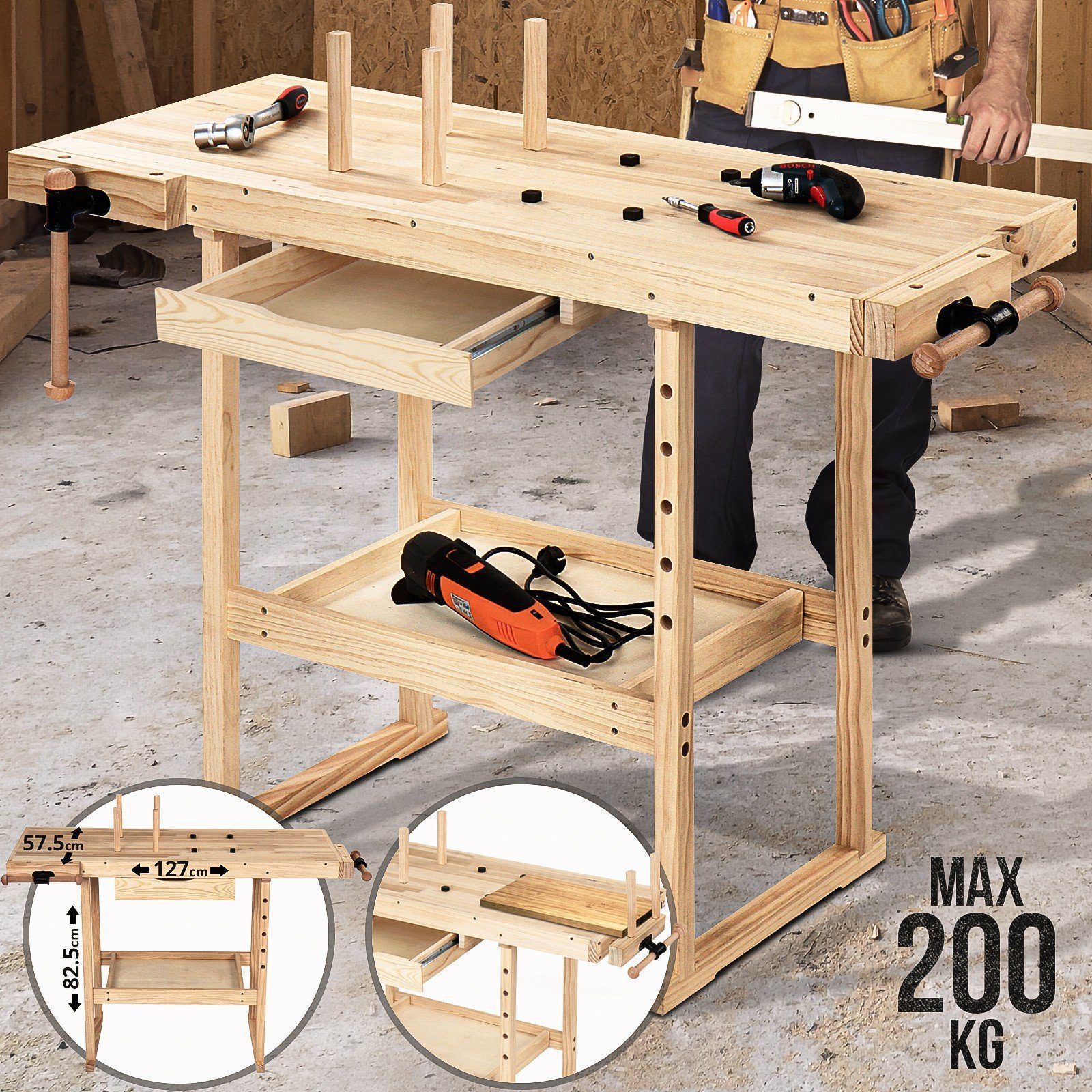 TIMBERTECH Hobelbank Holz Werktisch Arbeitstisch Hobelbank günstig online kaufen