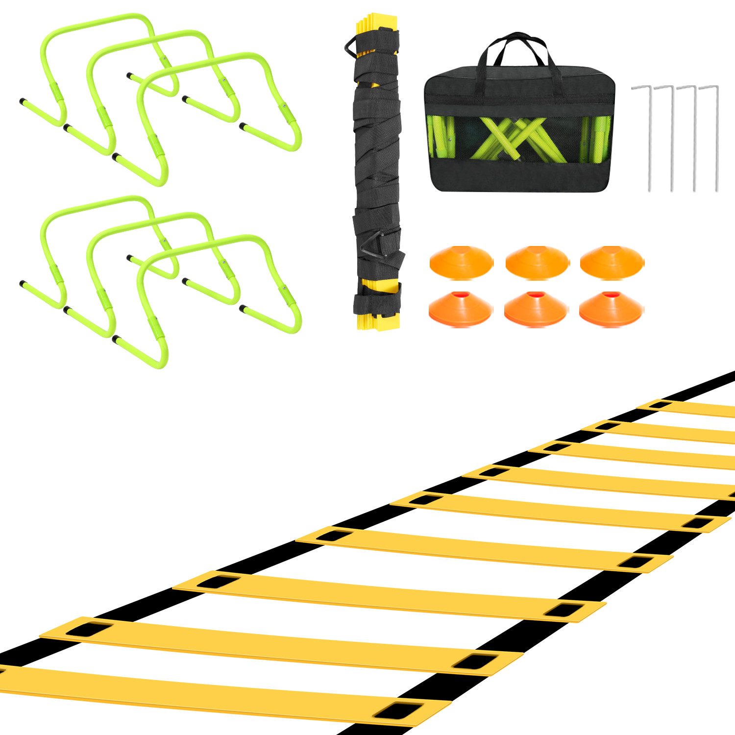 Clanmacy Agility-Hürde Agility Training Set Koordinationsleiter Fußballhütchen mit Tasche, (24-tlg)
